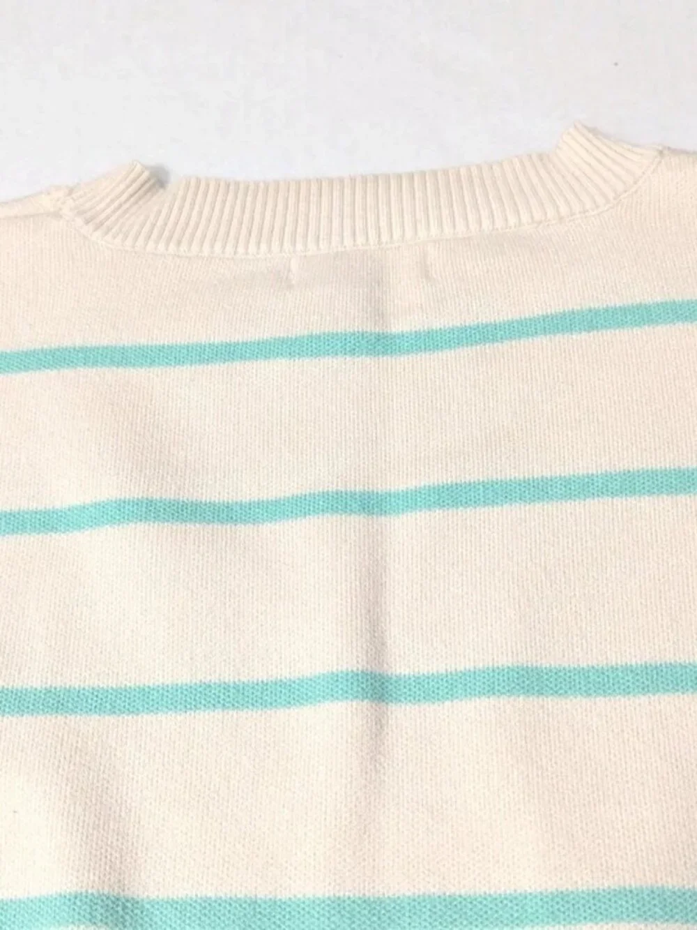 By Together Cream Teal Striped Knit Cropped Sweater Drop Shoulder Size S NWOT